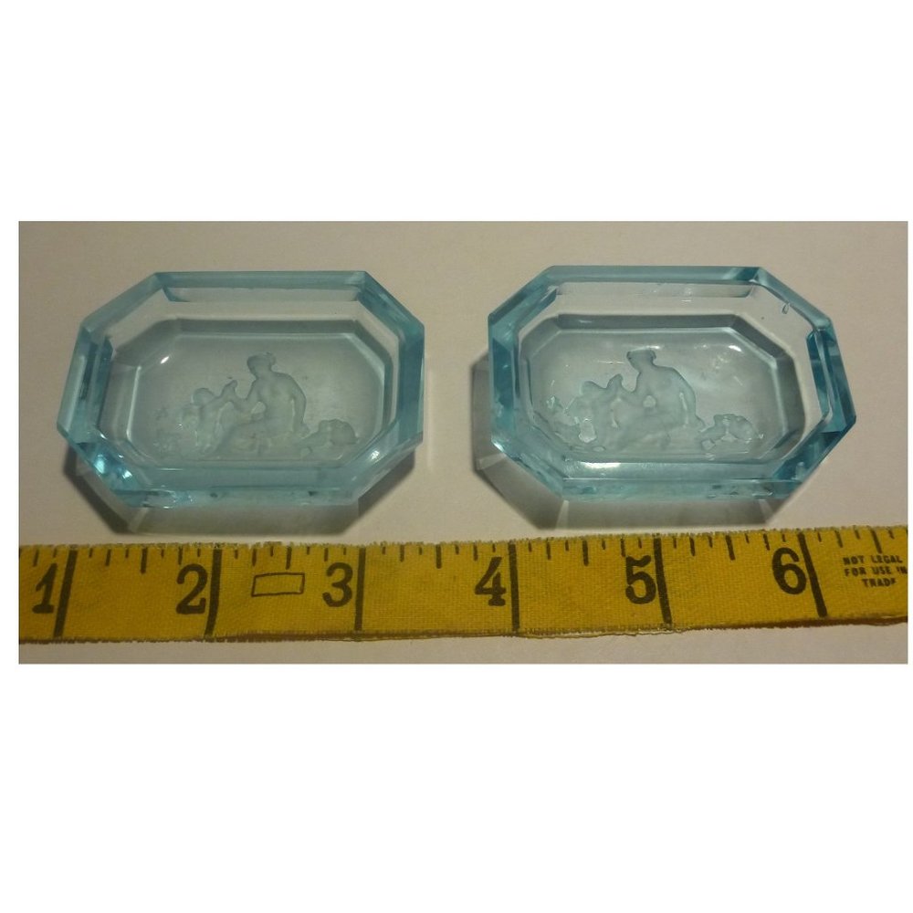 Vintage Czech-Etched Open Salt Cellars Blue (Set of Two)